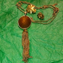 Beautiful vintage Castle necklace/leaf pinbacks - $29.70