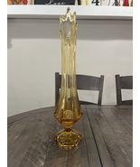 VIKING AMBER GLASS EPIC Swung Vase 22&quot;COLUMN RIBBED Stretch 4&quot; Base VASE - $310.96 CAD