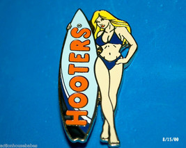 Hooters Restaurant Surfer Girl Blonde Lite Blue Surfboard Dark Blue Suit Pin - £14.32 GBP