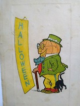 Fantasy Halloween Postcard Green Goblin Walking Cane Black Cat 1916 Falmouth - £23.38 GBP