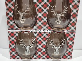 Christmas Reindeer Deer Stag Holiday Silver Medallion Wine Glasses Set of 4 - £50.54 GBP