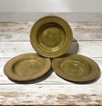 Set Of 3 Z Gallerie LUCCA Rope Pattern Pasta Soup Bowls Green 10.5&quot; - $42.56