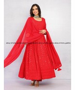 Partywear Red Chikankari Anarkali Dress With Georgette Dupatta &amp; Bottom - $57.00+