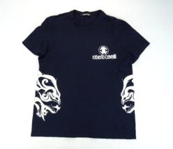 Roberto Cavalli T-Shirt Mens Size XL Tiger Graphic Logo Blue Navy Middle Seam - £14.90 GBP