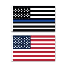 2 Pack Police Thin Blue Line and U.S. American Flag 3x5 Foot with Grommets - £20.65 GBP