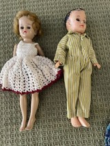 Vintage Vogue Dolls Jill bent knee and Jeff in PJs 1957 lot handmade knit dress - £70.04 GBP