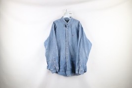 Vintage 90s Ralph Lauren Mens XL Thrashed Blaire Denim Jean Button Shirt Blue - £39.43 GBP