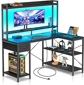 Gaming Desk With Led Light &amp; Power Outlets, 47 Inch Computer Desk With S... - $240.99