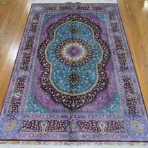 4&#39; x 6&#39; Purple Persian Area Rug Pure Silk Oriental Handmade Hand-knotted Carpets - £959.22 GBP