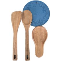 Pioneer Woman ~ Utensil Set ~ Trivet ~ Spoon Rest ~ Acacia Wood Turner ~... - $25.00