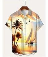 Orange Brown Sunset Sailboat Tropical Men’s Short Sleeve Shirt 3XL - $25.42 CAD