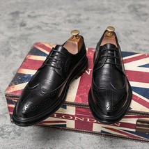 Men Brogue British Casual Dress Shoes Male Gentleman PU Leather Footwear Semi-fo - £57.28 GBP