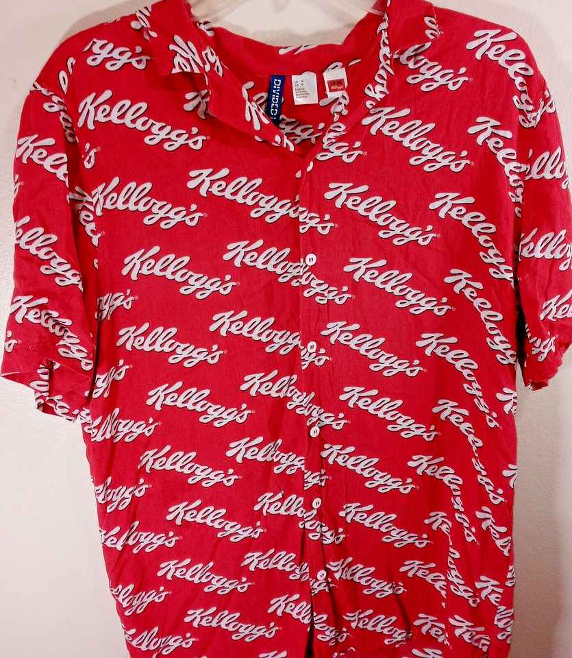 Kelloggs Cereal Shirt Red Button Front Size Medium H&M Promo Distressed - $9.78