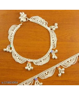 Indian Silver Plated Anklet Payal Pajeb Wedding Bridal Kundan Moti Jewel... - $520.23 MXN