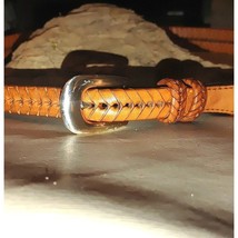 Leather Belt Fishtail Rattlesnake Weave Tan Size 40 Silver Vintage - $65.08