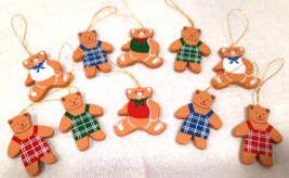 Vintage Lot of 10 Miniature assorted Teddy Bear Christmas Ornaments Wooden - £7.47 GBP