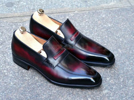 Handmade Men&#39;s Leather Loafers Slip Ons Maroon Stylish Classic Formal Shoes-1010 - £175.81 GBP
