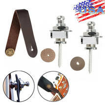 Guitar Strap Locks Straplock Silver &amp; Leather Guitar Strap Button Hook B... - $23.99