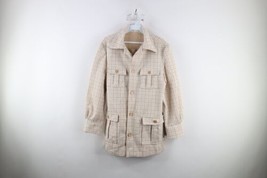 Vinage 60s 70s Streetwear Mens Medium Knit Safari Bush Button Jacket Pla... - £77.80 GBP