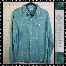 Columbia mens size M green 100% cottonlong sleeve plaid casual dress shirt - £11.85 GBP