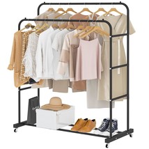 Double Rods Clothing Rack With Wheels, Garment Rack For Hanging Clothes,... - $52.24