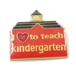 I Heart Love To Teach Kindergarten Enamel Lapel Pin Teacher Educator Red Back - £9.71 GBP