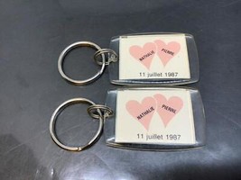 2 Vintage Wedding Gift Souvenir Keyring NATHALIE PIERRE 1987 Keychain Porte-Clés - £5.94 GBP