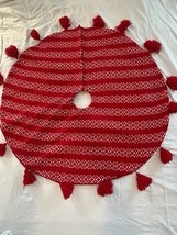  Wondershop Christmas Tree Skirt Nordic Red/White Knit W/Tassels 48”Diam... - $16.00
