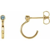 Authenticity Guarantee 
Aquamarine Gemstone Huggie Earrings in 14k Yellow Gold - £422.33 GBP