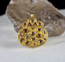 Old Muesem Fine Jadau Natural Flat Oval Diamond Studded 22K Gold Carved Pendant - £783.16 GBP