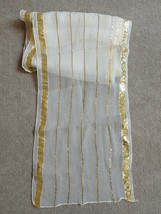 Vintage Striped White Gold Sheer Scarf 69 x 11.5&quot; Head Neck Business Lady - £14.56 GBP