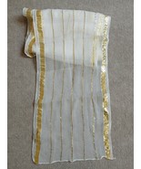 Vintage Striped White Gold Sheer Scarf 69 x 11.5&quot; Head Neck Business Lady - £14.87 GBP
