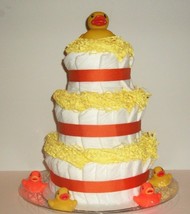 Orange and Yellow Duck Theme Baby Shower 3 Tier Diaper Cake Table Centerpiece - £35.59 GBP