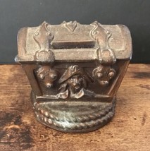 Treasure Chest Cast Metal Coin Money Bank Pirate Skull Cross Bones Patina Vtg - £9.34 GBP