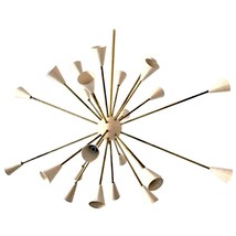 Mediados Siglo Starburst Blanco Sputnik Iluminación Pintado Latón Candelabro - £231.21 GBP