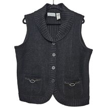 Alfred Dunner Y2K Dark Academia Black Wool Blend Shawl Collar Sweater Ve... - $22.99