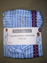 Flora Nikrooz Long Sleeve Notch Collar 2-Piece PJ Set Blue Women’s XXL (18/20) - £26.04 GBP