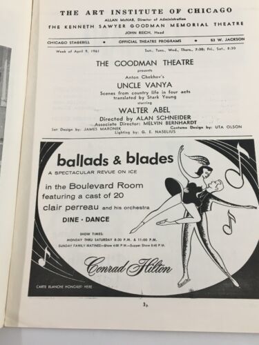 1961 Stagebill Goodman Memorial Theatre Walter Abel in Uncle Vanya - $18.95