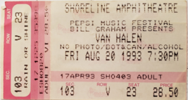 Pepsi Music Festival Bill Graham Presents VAN HALEN Aug 20 1993 Ticket Stub - £35.34 GBP