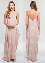 LOVE STITCH Nude Block Hand Printed Cocoon Maxi Dress w/ Pockets Slouchy S/M M/L - £54.69 GBP