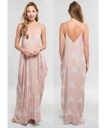 LOVE STITCH Nude Block Hand Printed Cocoon Maxi Dress w/ Pockets Slouchy... - £54.35 GBP