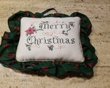 Vintage Handmade Christmas Cross Stitch Pillow Merry Christmas Red Green... - $19.79