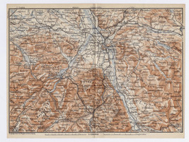 1910 Antique Map Of Vicinity Of Salzburg Austria / Bavaria Bayern Germany - £21.09 GBP