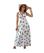 Mondxflaur Butterfly Summer Dresses for Women V-neck Sleeveless Long Dress - $50.50 CAD+