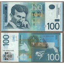 Serbia Banknote 100 Dinara Nikola Tesla 2013 Consecutive s/n UNC - $106.74 MXN