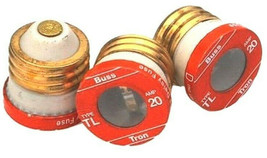 3 BUSS 20A Edison Base PLUG FUSES Time Delay TL 20amp Orange Tron BUSSMA... - $28.11