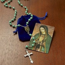 Our Lady of Guadalupe Rosary with Velvet Case and Prayer Card Christian Catholic - £13.53 GBP