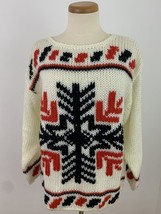 Vintage 80s Fantastic Hand Knit Acrylic Sweater Chunky Snowflake Nordic Sz M - £13.12 GBP