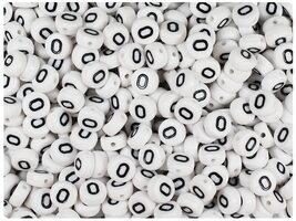 BeadTin White Opaque 7mm Coin Alpha Plastic Beads - Black Number 0 (100pcs) - $2.09