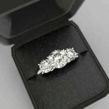Engagement Ring 2.70Ct Round Cut Three Simulated Diamond 14k White Gold Size 6 - £212.54 GBP